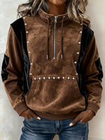 Edgy Studded Colorblock Half-Zip Pullover