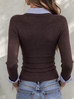 Chic Striped-collar Faux-layered Knit Top