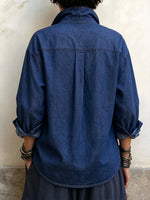 Chic Tencel Denim Ring-Accent Button-Down Shirt