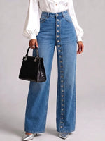 High‑waist Full‑button Front Wide‑leg Jeans