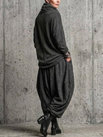 Two-piece Set Featuring A Pinstriped, Drop-shoulder Top With A Gathered High Neck And Harem-style Lantern Pants.