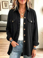 Women's Solid Color Collared Long-sleeved Casual Loose Waffle Shirt