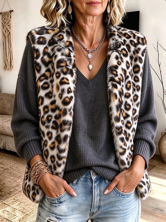 Bold Leopard Casual Stylish Leopard Plush Vest