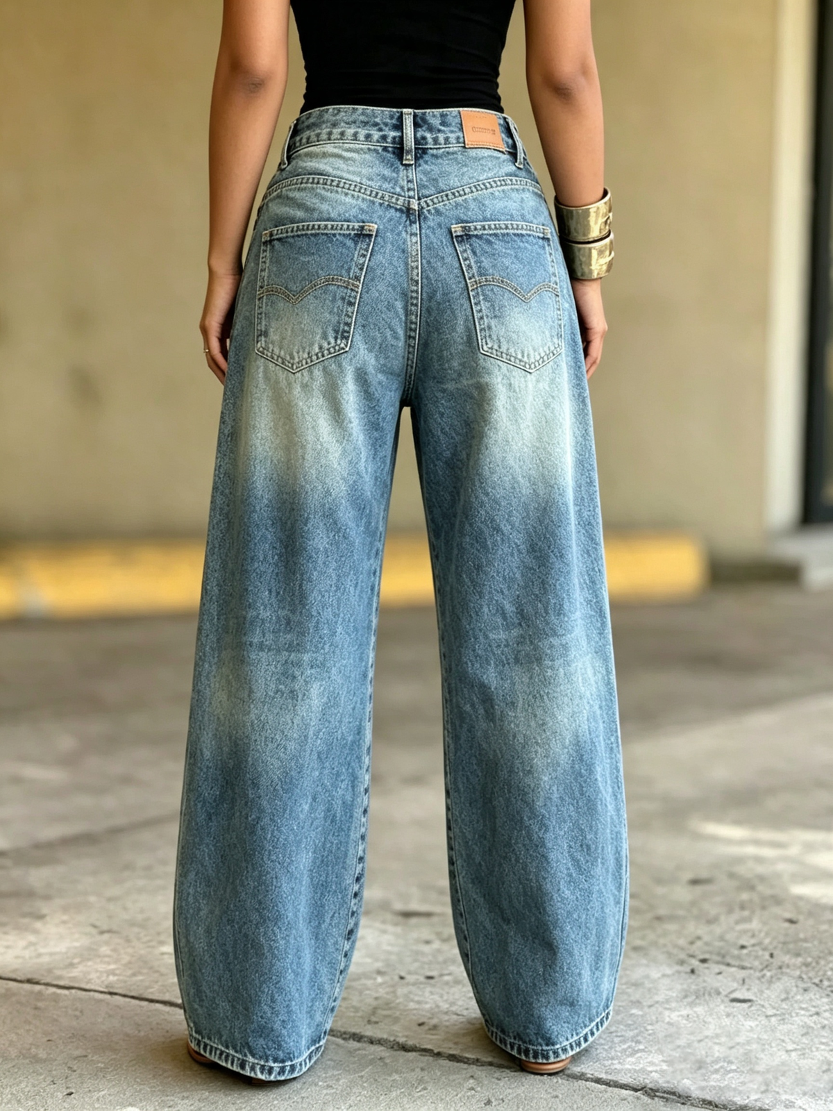 Trendy Street Style Wrap-around Wide-leg Jeans
