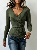 Cozy Ribbed Wrap Top With Chic Side Button