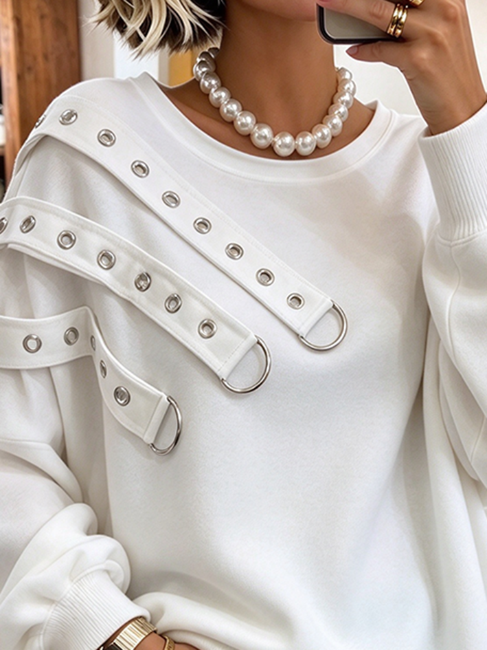 Chic Edgy Autumn Winter Casual Streetwear White Pullover Sweatshirt