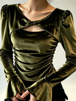 Luxurious Velvet Twist-Front Long-Sleeve Top