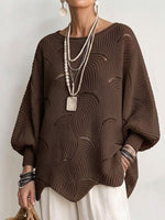Hollow Wave Pattern Loose Lantern Sleeve Knit Top