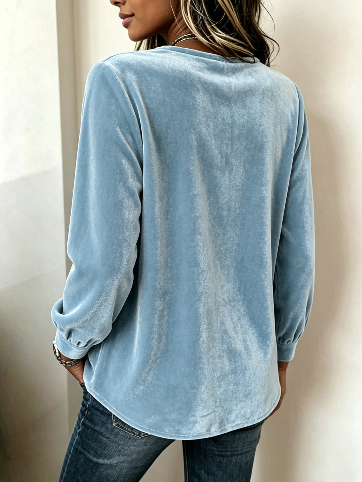 Elegant Soft Velvet Button-down Shirt Top
