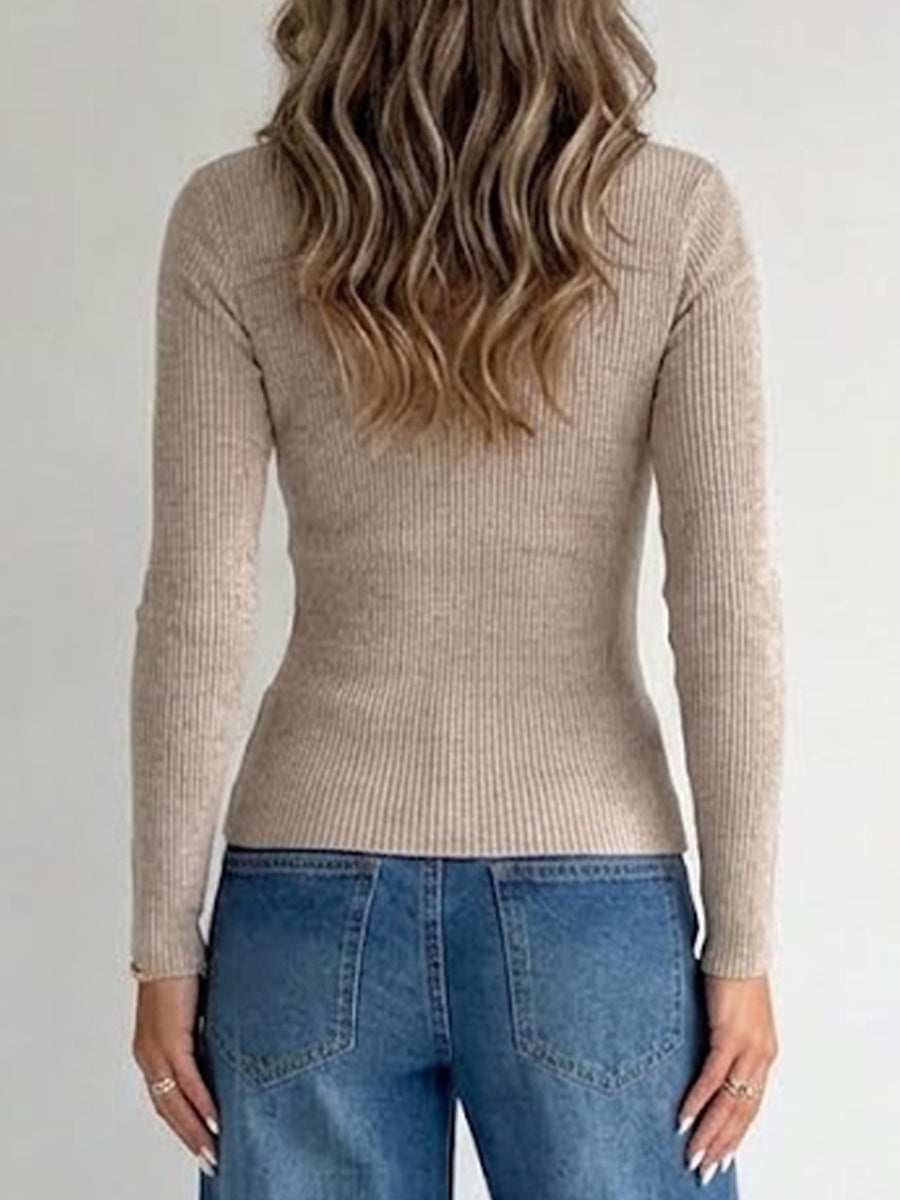 Long-sleeve Top With Asymmetric Drape And Cutout Metal Buckle Detail