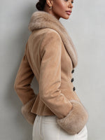 Luxurious Faux-suede Jacket With Fur Collar