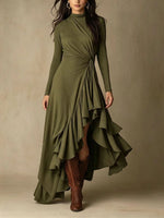Chic Asymmetric Knitted Midi Dress With A Twisted, Waist-defining Detail