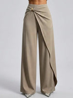 High Waist Twisted Metal Buckle Asymmetric Draped Wide Leg Pants