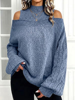 Loose-fit Mock-neck Knit Top With Lantern Sleeves