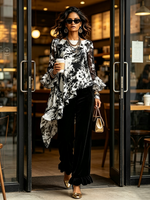 Chic Asymmetrical Ruffled Dramatic Tie-dye Set
