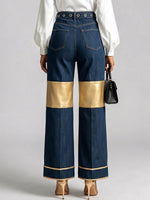 Women's High-waisted Casual Loose Denim Patchwork Wide-leg Pants