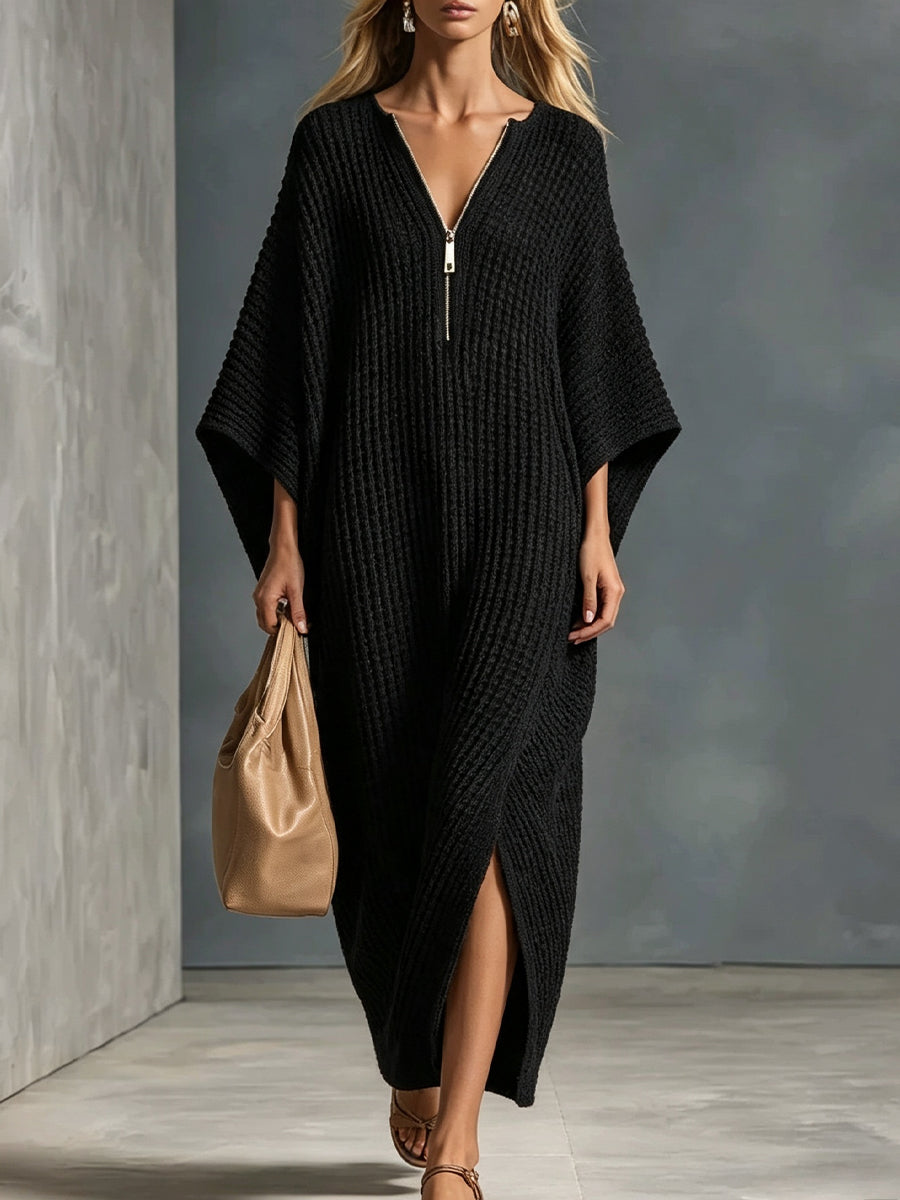 Relaxed-fit Waffle-knit Half-zip Dress