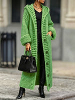 Casual, Relaxed-fit, Long, Chunky-knit Hooded Cardigan