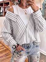 Striped Blended Off-shoulder Shirt With A Layered Look