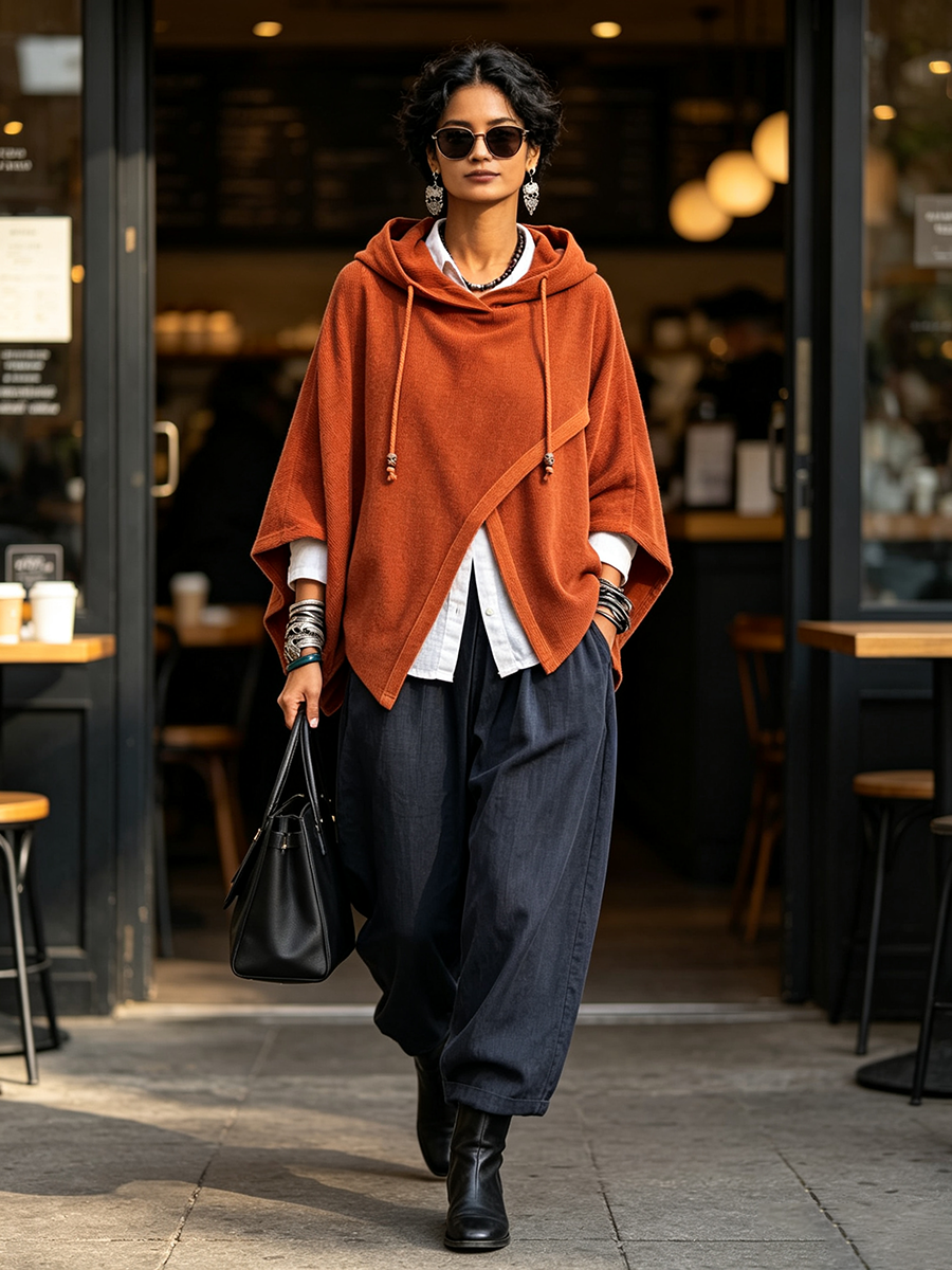 Cozy Crossover Rust Corduroy Hooded Crossover Top