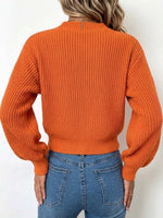 V-neck Argyle Cable-knit Lantern-sleeve Loose Pullover