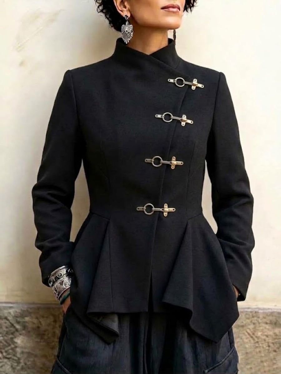 Casual, Slim-fit Jacket With A Stand Collar And A Ruffled Hem