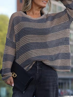Loose, Cozy, And Casual Striped Open-knit Top