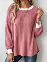 Cozy Chic Contrast Trim Ribbed Sweater