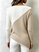 Chic Asymmetric Colorblock Ribbed Knit Sweater