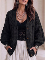 Women's Solid Color V-neck Long Sleeve Casual Loose Knit Cardigan