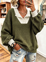Cozy Contrast Polo Collar Sweater