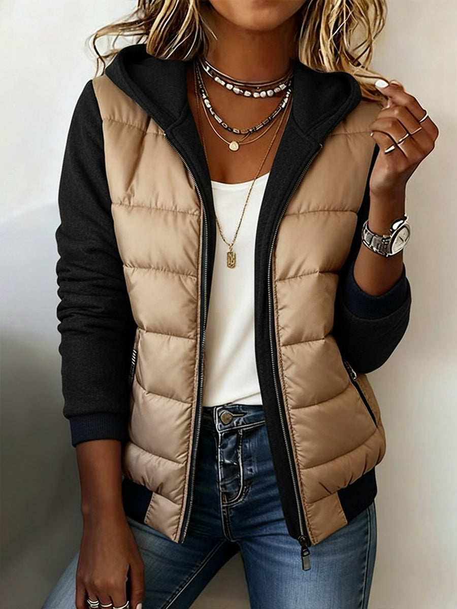 Cozy Quilted Color-Block Hooded Jacket