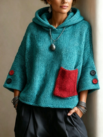 Relaxed Contrast Pocket Hooded Sweater