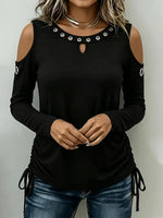 Sleek Grommet Cold-Shoulder Long-Sleeve Top