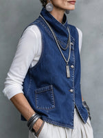 Two-piece Set Featuring A Casual Asymmetrical Denim Vest And A Long-sleeved Cotton Knit Top