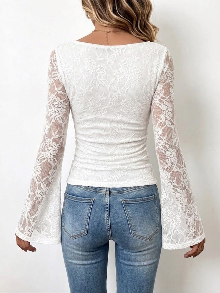 Asymmetric Hem Lace Long-sleeve Top