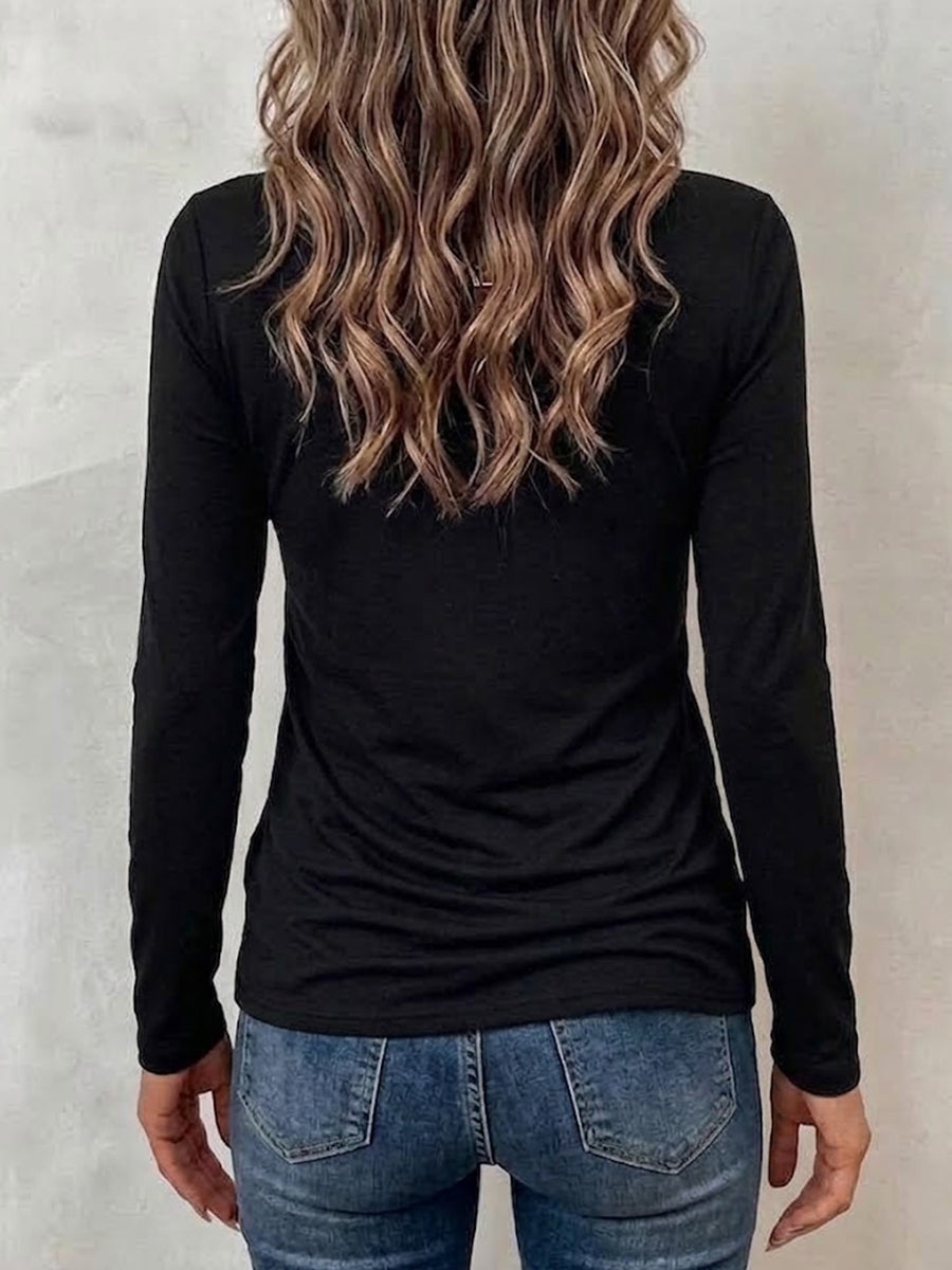 Solid-color Casual Long-sleeve Top Featuring A Square Neck And Side Cutouts With Metal Ring Details
