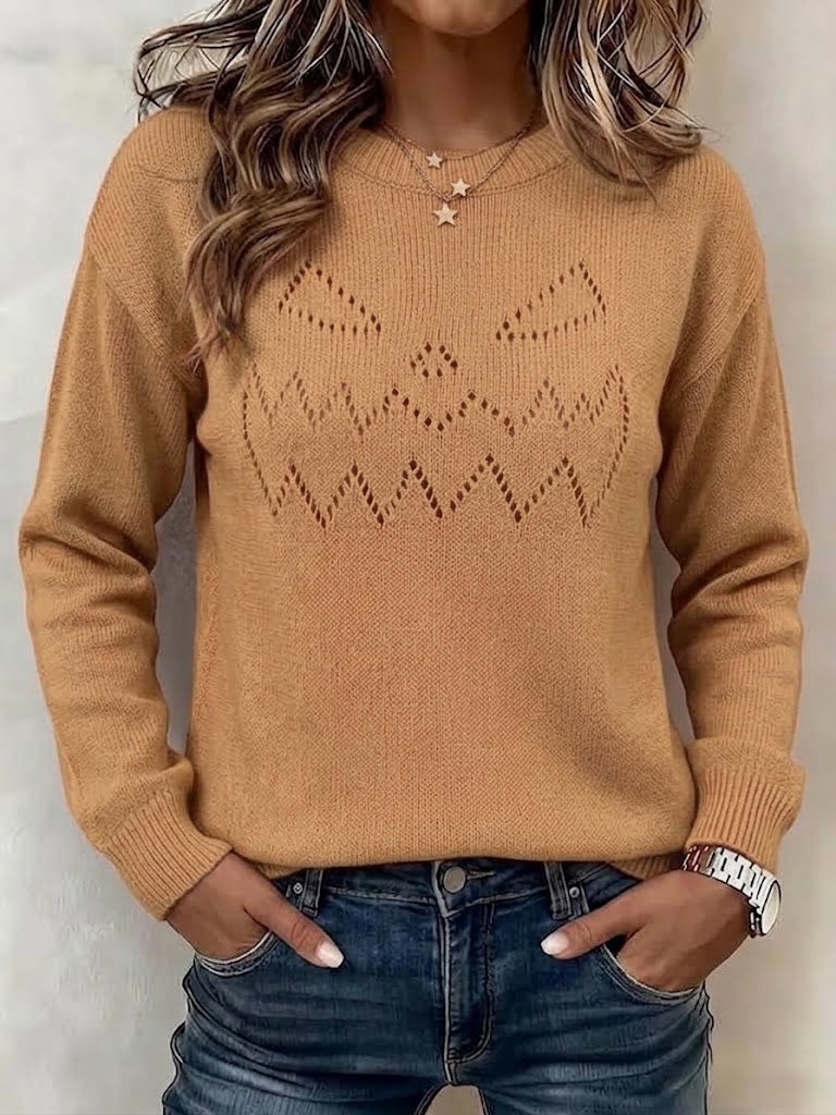 Halloween Solid-color Cutout Lantern-sleeve Pullover Sweater