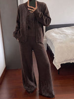 Comfortable Rhinestone Embellished Knit Three-Piece Set