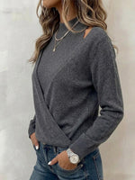 Mock Neck Wrap Fake Two‑piece Cold‑shoulder Knit Top