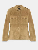 Retro-casual Suede Military-style Jacket With A Stand Collar