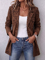 Women's Printed Suit Collar Long-sleeved Casual Loose Cotton Cardigan