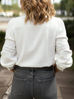 Ruffled Collar Lace Embroidered Cotton Blouse