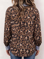 Women's Leopard Print Button Down Shirt With Striped Contrast Accents