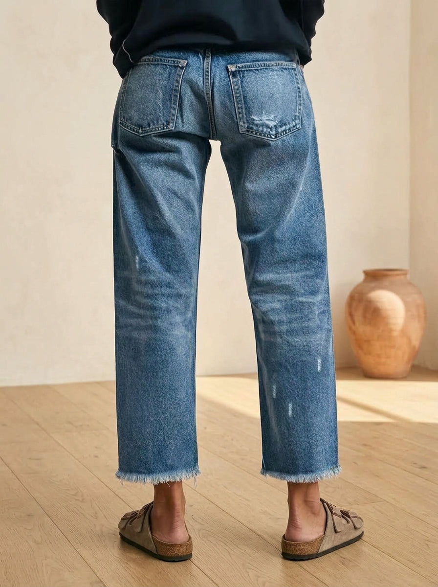 🔥Hot Sale 3000+🔥Women's Retro Fringed Cropped Straight Leg Jeans