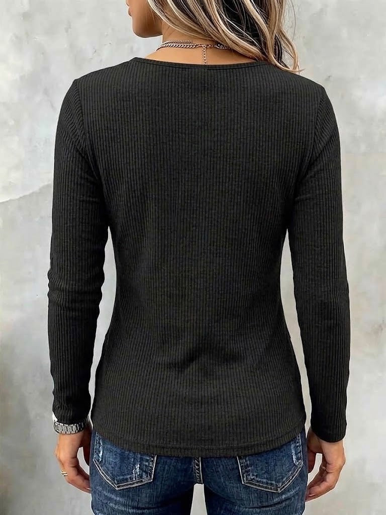 Asymmetric-neck Ribbed Knit Top With Cut-out And Button Detail