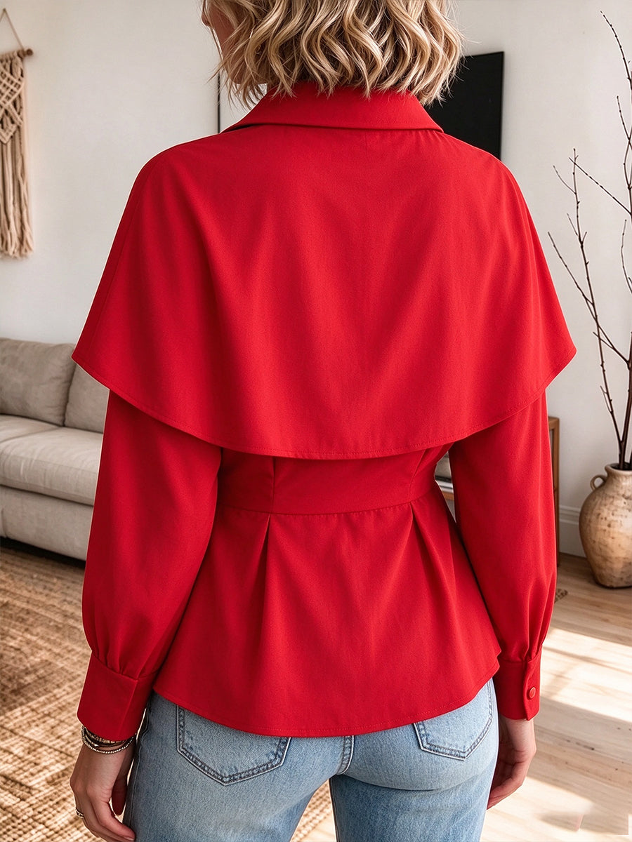 Chic Bow-Tie Peplum Blouse with Lapel Collar