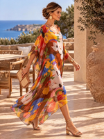 Resort Cozy Chic Floral Long Sleeve Maxi Dress