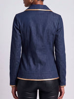Women's Collared Long-sleeved Casual Loose Round Metal Cutout Denim Pullover Top
