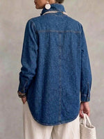 Asymmetrical Denim Top With A Stand Collar And Diagonal Placket